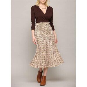 Womens High Waist Midi Swing Skirt with Pockets Beige